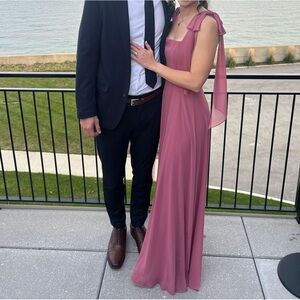 DESSY Bow Shoulder Square Neck Chiffon Maxi Dress